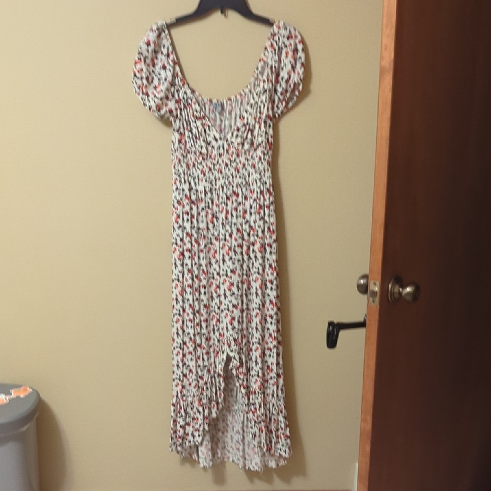 J for Justify Pink and White Pleated Sundress with Puff Sleeves